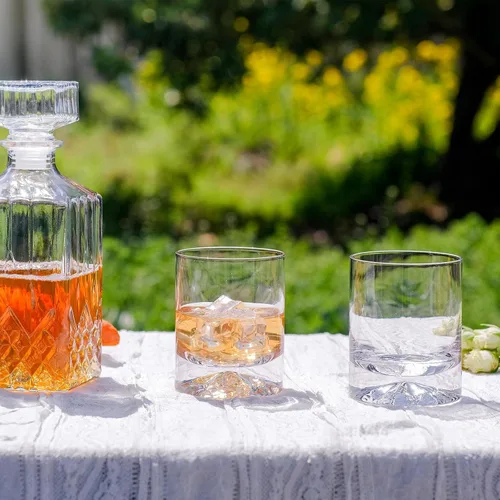 Vista 8 de Juego de 2 Vasos de Whisky de Cristal Soplado a Mano, 12 oz Vasos de Cóctel Old Fashioned, Vaso Lowball Rocks, Base Hexagonal Única para Bourbon