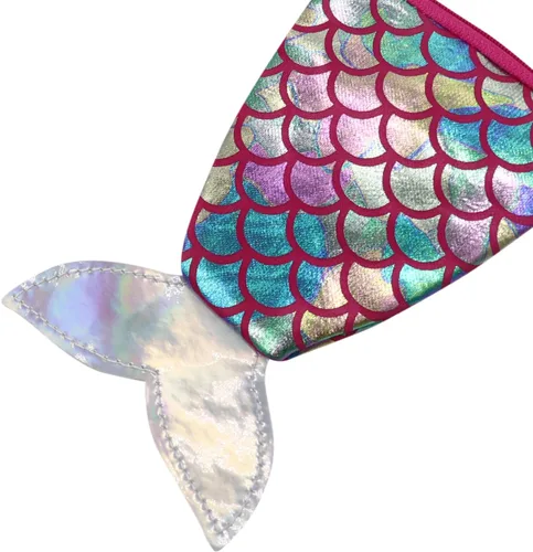 Vista 6 de Monedero holográfico brillante con cola de sirena para niñas pequeñas, mini bolso cruzado, cartera para fiesta de cumpleaños, Rosa., Casual
