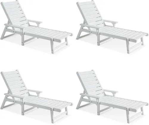 Vista 20 de Chaise Lounge, madera de polietileno, silla de salón al aire libre con respaldo ajustable, resistente a la intemperie, impermeable, a prueba