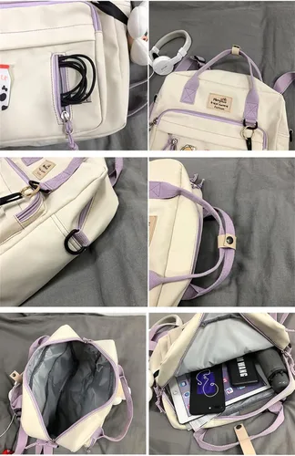 Vista 5 de Mochilas japonesas para niñas adolescentes para la escuela secundaria, mochila Kawaii con alfileres mochila escolar linda mochila estética, Verde
