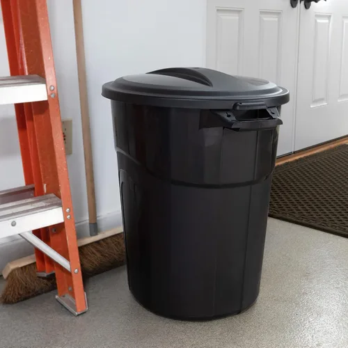 Vista 9 de United Solution TI0087 - Contenedor de basura redondo de 20 galones, color negro, fácil de transportar con construcción resistente, asas de paso