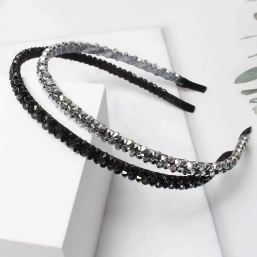 Vista 3 de Cuizhiyu Paquete de 4 diademas de diamantes de imitación de cristal para mujeres y niñas, de doble fila, con cuentas brillantes, aros