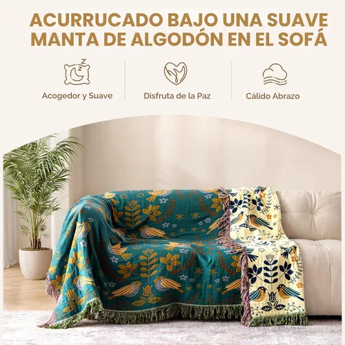 Vista 3 de LUTBM Manta bohemia para sofá de 50 x 60 pulgadas, 100% algodón, suave Animal-pájaro-a