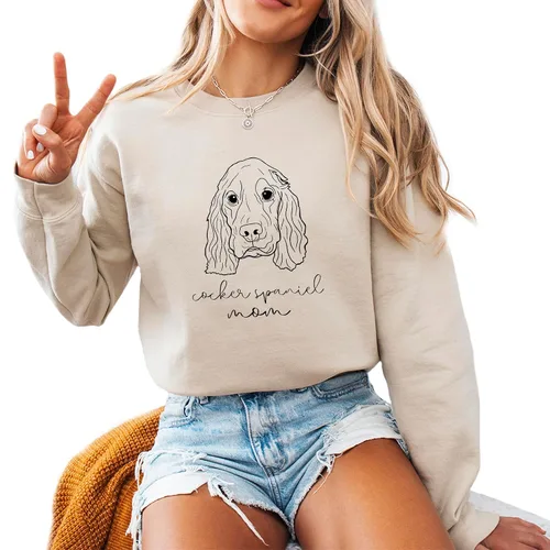 Vista 4 de Cocker Spaniel Mama Women's Long Sleeve Crewneck Cocker Spaniel Dog mom Sweatshirt Cocker Spaniel Puppy Print Graphic Shirts Pullover Tops