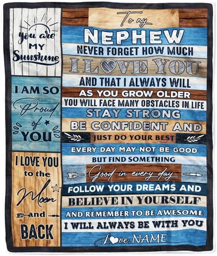Vista 33 de Manta personalizada con texto en inglés «To My Nephew from Aunt Uncle Auntie I Love You Hugs» (texto en inglés) con texto en inglés «To My Nephew»