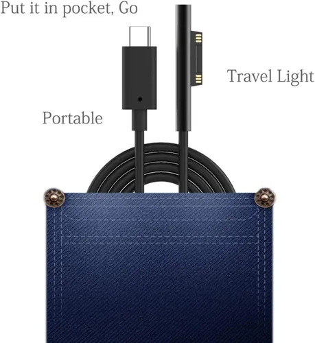 Vista 2 de MOCOST Microsoft Surface Connect a USB-C PD 15 V Cable de carga compatible con Microsoft Surface Pro Series, Surface Book Series, Surface Laptop