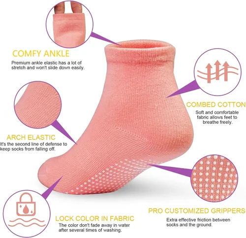 Vista 6 de GRPSKCOS Calcetines Antideslizantes para Bebés 12 Pares Calcetines Antideslizantes para Niños Pequeños de 0-7 Años Infantes Niños Pequeños Niños