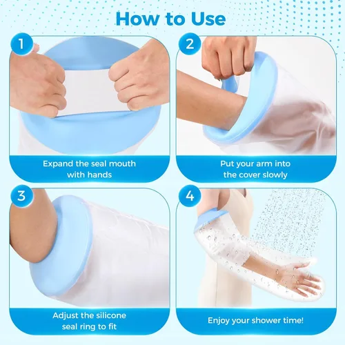Vista 7 de Funda de yeso para adultos, brazo impermeable para ducha, protector de vendaje reutilizable para ducha y baño, sellado hermético para mano, muñeca