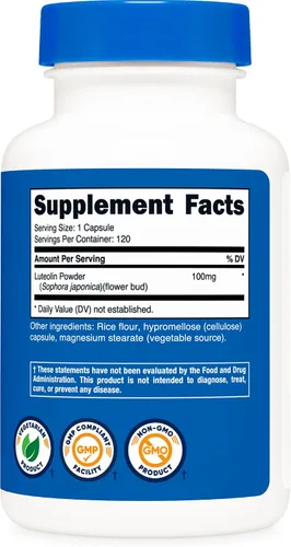 Vista 5 de Nutricost Luteolina 100 mg, 120 cápsulas - Apto para vegetarianos, sin OMG, sin gluten Apto para vegetarianos, sin OMG