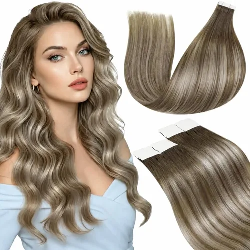 Vista 61 de LaaVoo Extensiones adhesivas de cabello humano real, color negro azabache, extensiones de cabello humano liso y sedoso, 10 pulgadas, 20