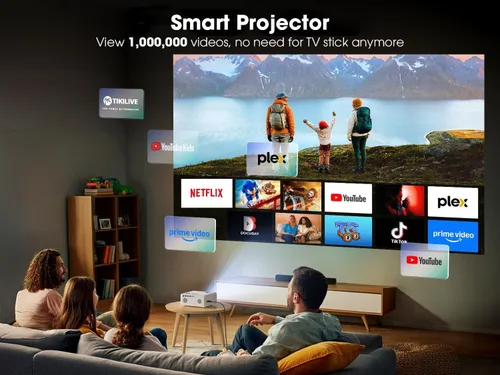 Vista 2 de [Aplicaciones integradas] Proyector inteligente con WiFi y Bluetooth, proyector VIZONY Native 1080P con aplicaciones de transmisión, Dolby Audio
