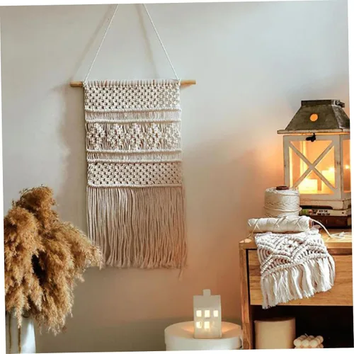 Vista 2 de Cuerda de macramé de algodón natural de 0.039 in x 328.1 ft, cuerda de algodón de una hebra gruesa de hilo de macramé para colgar plantas, colgar