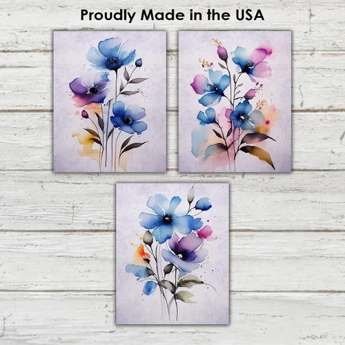 Vista 6 de Vintage Wild Blue Flowers Botanical Wall Art - Give Your Home A Touch of Elegance With Plant Pictures Wall Art, Unframed Set of 3, 8x10 Botanical