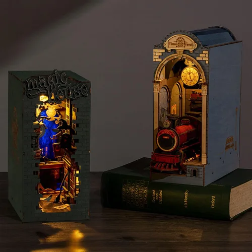 Vista 6 de Rolife Kit de bricolaje para rincón de libros Casa mágica, kit de miniatura para rincón de libros 3D creativo decorativo, estanterías