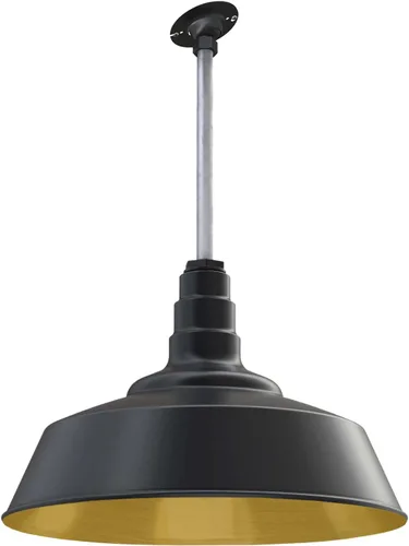 Vista 26 de Steel Lighting Co. Manhattan Warehouse Light Colgante montado en el techo Cúpula de 20 pulgadas vástago de 12 pulgadas Luz de granero