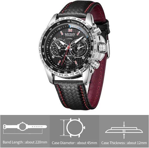 Vista 4 de MEGIR Reloj de cuarzo analógico luminoso para hombre, con correa de poliuretano, calendario de esfera grande para negocios, trabajo, escuela