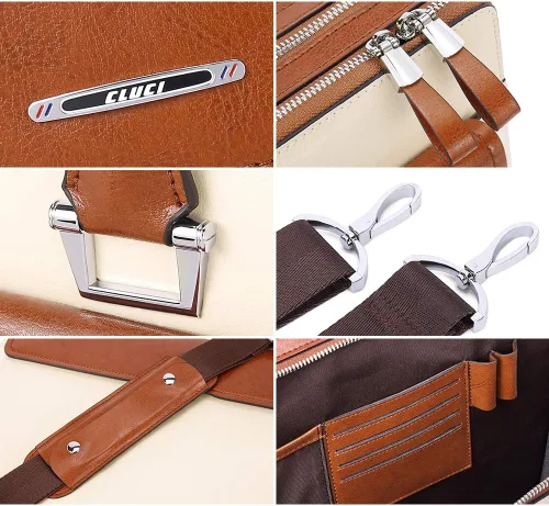 Vista 6 de CLUCI Maletines de cuero de cera de aceite para mujer, delgado, grande, para negocios, 15.6 pulgadas, bolsa de hombro vintage para hombre