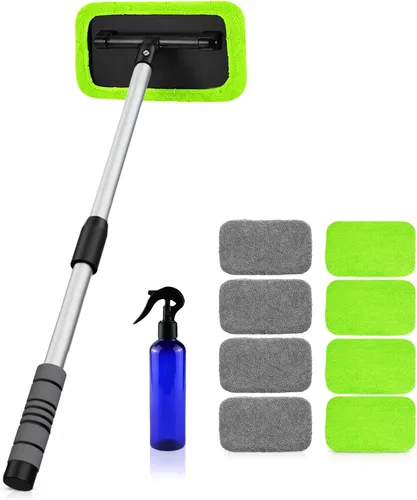 Vista 10 de XINDELL Herramienta de limpieza de parabrisas para automóvil, limpiador de ventanas con mango extensible con almohadillas de microfibra