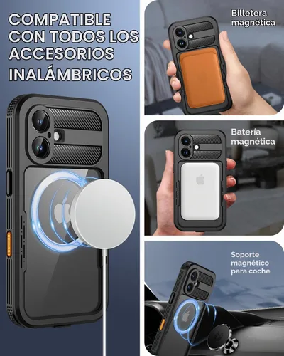 Vista 4 de Lanhiem - Funda magnética para iPhone 16, impermeable, antiespía negro Anti-Spy Negro