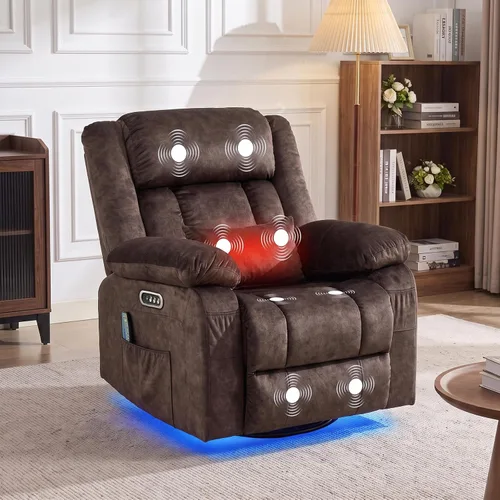 Vista 13 de Silla reclinable giratoria eléctrica, reclinable mecedora eléctrica de Marrón