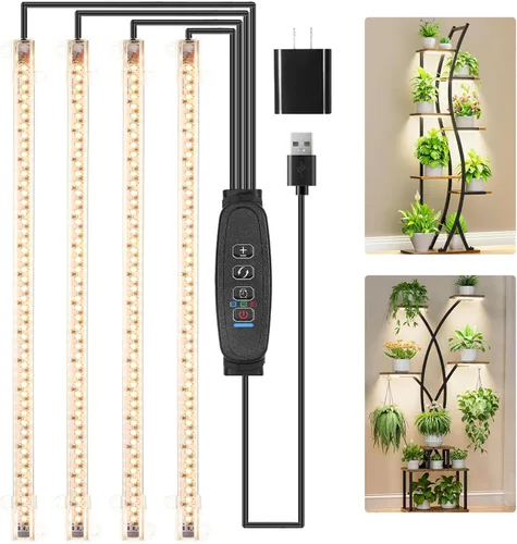 Vista 20 de RWNTAO Lámpara de cultivo de una tira de 2 unidades, tiras de luz LED de espectro completo para plantas de interior con temporizador de encendido