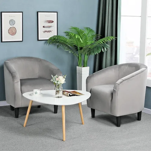 Vista 2 de Yaheetech Sillas de sala de estar, juego de 2 sillas decorativas de terciopelo, acogedoras sillas de barril con acolchado suave para sala de estar