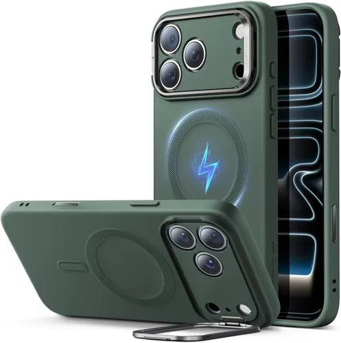 Vista 9 de ESR Funda para iPhone 14 Pro Max, Compatible con Funda de Silicona MagSafe con Soporte, Protección de Grado Militar, Soporte Integrado para Guardar