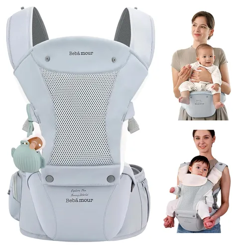 Vista 13 de Portabebés Bebamour con asiento de cadera, malla transpirable para todas las posiciones en el asiento de cadera y portabebés de 0 a 36 meses