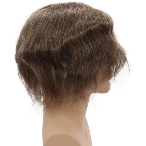 Vista 6 de Sistema de reemplazo de cabello humano para hombre, tupé para hombre, piel fina con parte superior de encaje mono y la parte trasera de poliuretano