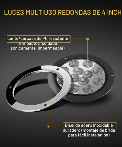 Vista 3 de Partsam Marcador de luces de marcha atrás redondas con 12 luces LED blancas de 4 pulgadas con anillos de acero inoxidable sellados