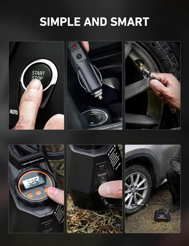 Vista 8 de AstroAI - Inflador de neumáticos - Compresor de aire portátil para neumáticos de auto - Bomba automática de 12 V CC con manómetro digital, 100 PSI