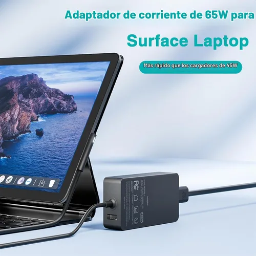 Vista 4 de Cargador de 65 W compatible con Microsoft Surface Pro 11, 10, 9, 8, 7+, 7, 6, 5