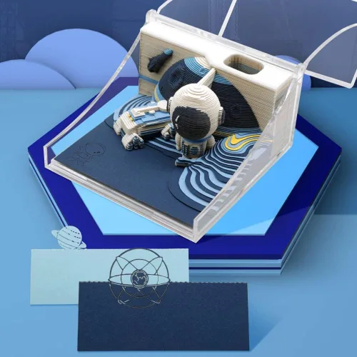 Vista 4 de Tastefully Bloc de notas 3D, 196 hojas de arte para tallar, bricolaje, calcomanías creativas, papeles, tarjetas, manualidades, astronautas