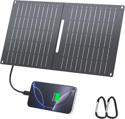 Vista 11 de Ecosonique - Cargador solar portátil de 30 W, paneles solares plegables con USB C USB A ETFE impermeable para camping senderismo compatible