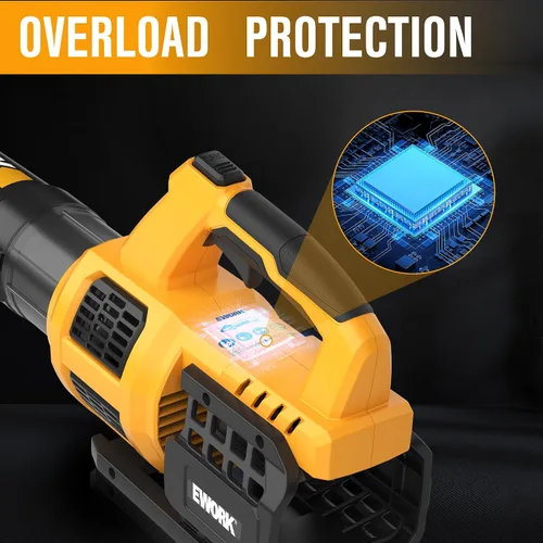Vista 6 de EWORK Soplador de hojas inalámbrico de 21 V, potente modo turbo y 550 CFM, 2 baterías de 3.0 Ah y cargador rápido, sopladores de hojas eléctricos