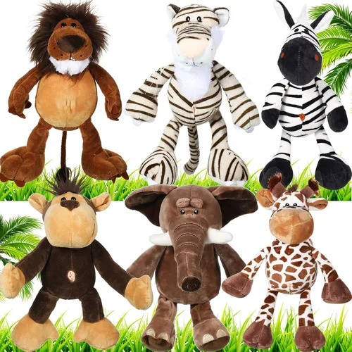 Vista 9 de Zhanmai - Juego de 6 animales de peluche de safari de animales de la selva para decoraciones VBS 2026, león, elefante, cebra, jirafa, tigre y mono