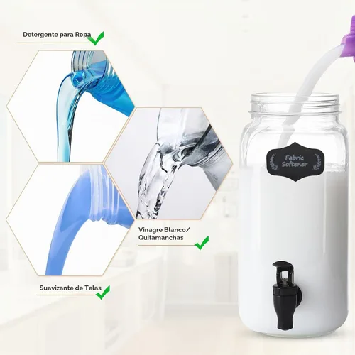 Vista 6 de Dispensador de Detergente Líquido para Ropa, Tres Botellas de Dispensador de Detergente para Ropa de Vidrio de 2.2L para Detergente Líquido