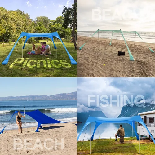 Vista 6 de Buheco - Tienda de campaña de playa, toldo desplegable de 7 x 7.5 pies, refugio solar UPF50+ con 4 postes plegables, bolsa de transporte portátil
