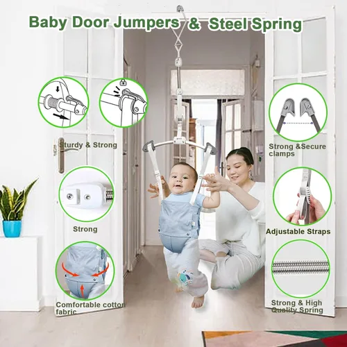 Vista 3 de Juego de puentes de puerta y gorilas para bebé, con abrazadera de puerta, correa ajustable para niños pequeños de 6 a 24 meses, certificado CPC y CE
