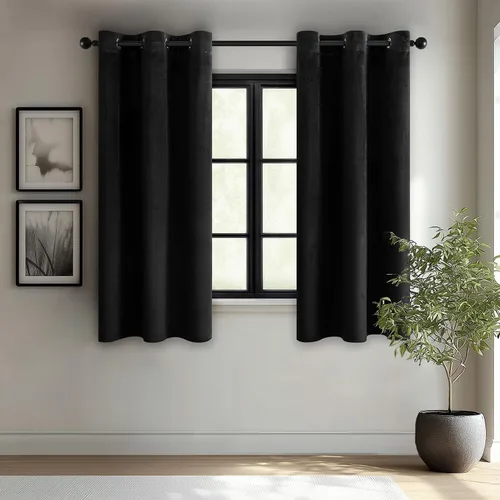 Vista 27 de ANRODUO Cortinas de terciopelo beige de 45 pulgadas de largo, opacas con aislamiento térmico insonorizado, cortinas de privacidad para oscurecer
