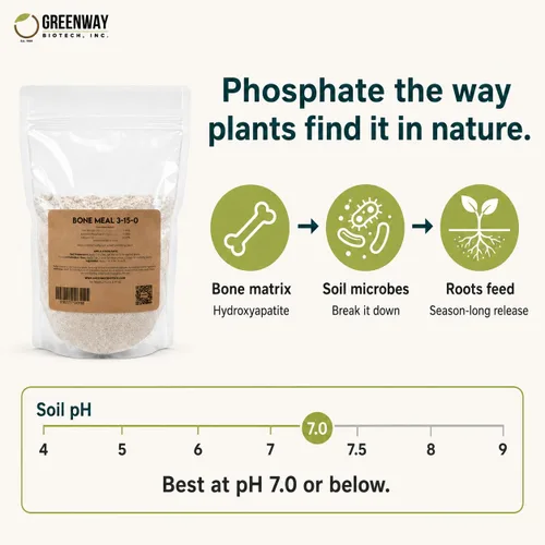 Vista 3 de Greenway Biotech, Inc. Fertilizante de harina de huesos 3-15-0 más 24% de calcio para el fuerte desarrollo de raíces de las plantas, fuente