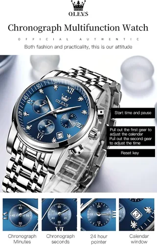 Vista 6 de OLEVS Men Multifunction Watch Multi Dial Waterproof Luminous Chronograph Mens Watch with Date Gift for MenStainless Steel Watches for MenClassic Men