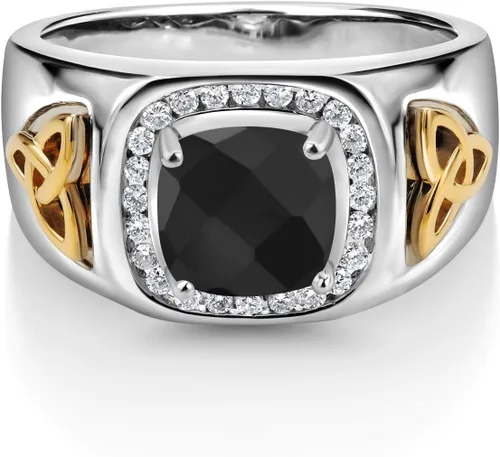 Vista 3 de Gem Stone King Anillo de plata 925 y oro amarillo de 10 quilates para hombre con piedra natal y diamantes blancos cultivados en laboratorio de 0.315