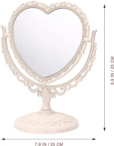 Vista 3 de Beaupretty Espejo de pie doble para maquillaje con rotación de 360 grados, parte superior de mesa en forma de corazón, espejo giratorio cosmético