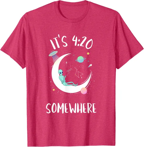 Vista 20 de Funny Weed Joint Smoking Moon Alien It's 4:20 Somewhere Camiseta, Negro, S