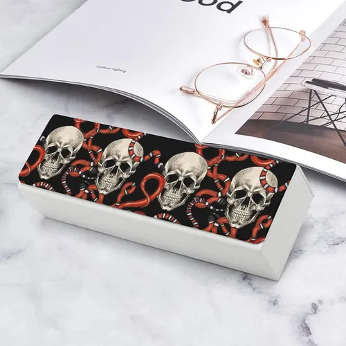Vista 7 de Funda rígida para lentes de sol, diseño de calaveras y serpientes rojas, para hombre y mujer