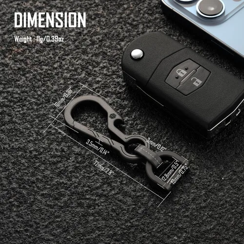 Vista 4 de KeyUnity KM14BK Titanium EDC Abridor de botellas Llavero Clip con anillo D y anillo dividido de titanio KA02BK BundleV