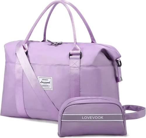 Vista 15 de LOVEVOOK Bolsa de fin de semana para mujer, bonita bolsa de viaje para gimnasio, bolsa de viaje con bolsa de artículos de tocador, bolsa