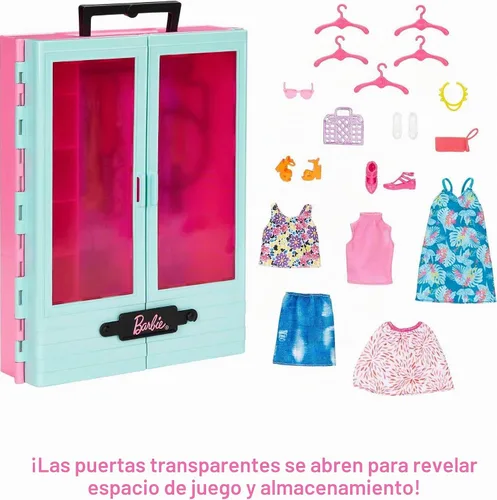 Vista 3 de Set de armario de Barbie con 3 conjuntos, accesorios de estilo y perchas, ropa para mezclar y combinar para más de 50 looks