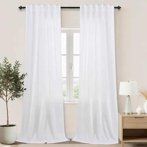 Vista 66 de Cortinas rústicas color beige tostado de 42 x 84 pulgadas de largo para sala de estar, juego de 2 paneles transparentes de lino natural, imitación